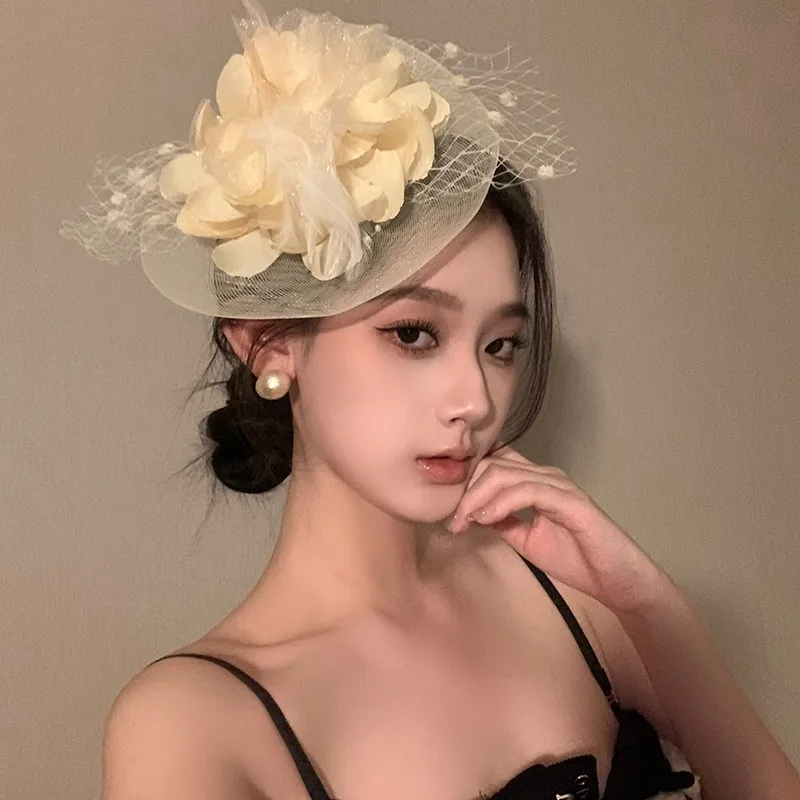 Brid Fascinator Hairpin Mesh Fedoras With Clip For Women Wedding Party FascinatorsYarn Flower Hair Pins Hat Hair Accessories