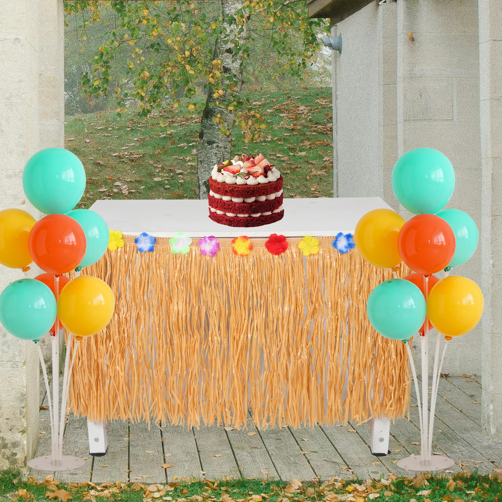 

Hawaiian Themed Table Skirt Decorative Fringe for Party Decorations Birthday Decor Tropical Party Decor Luau Table Decorations