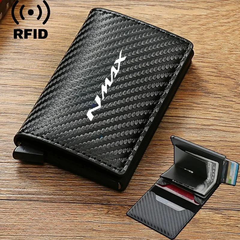 

Rfid кожаный держатель для кредитных карт из углеродного волокна, кошельки из искусственной кожи, мужские черные волшебные тройные складные кошельки для мотоцикла Yamaha Nmax N-max 125 155