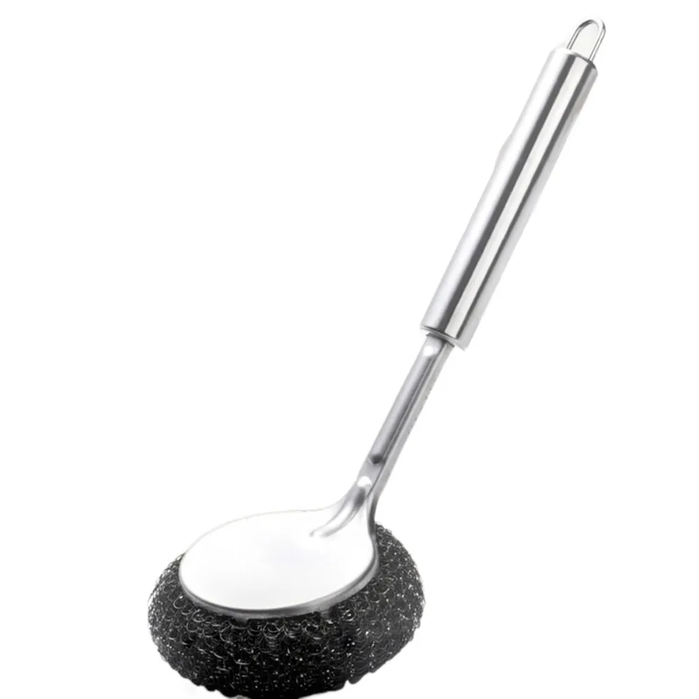 

3PCS Stainless Steel Wire Ball Brush Hanging Portable Pot Brush Long Handle Multipurpose Oil Remover Scrubber Kitchen