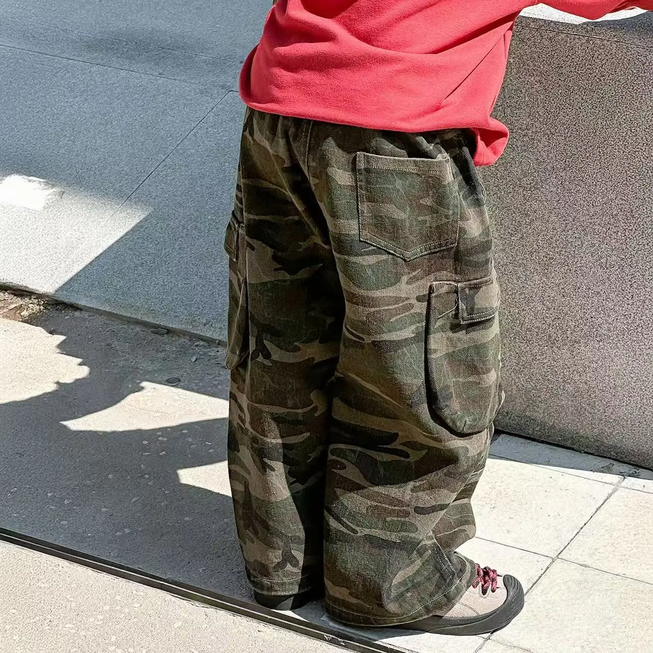 

Spring Autumn New Boys Handsome Wide Leg Casual Pants Children Clothing Boys Fashionable All Match Camouflage Cargo Pants
