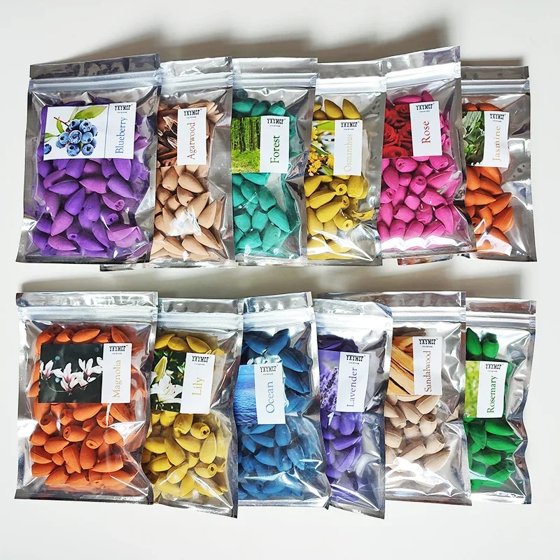 YXYMCF-Brûleur d'Encens Mixte, Tour à Reflux de Lavande, sexuellement Bouddha Rose, Bois de Santal Naturel, Cône de Thé, Aromathérapie, 50 Pièces