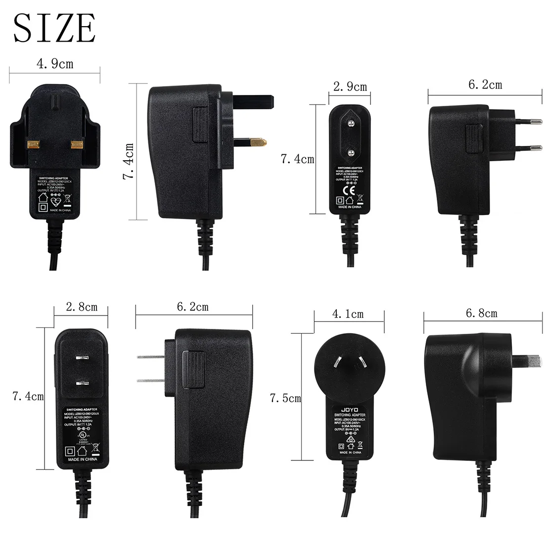 1Pcs Universal Power Plug US/UK/AU/EU Standard 9V 1.2A Power Adapter Plug for Guitar Effects/Audio Portable Travel Converter