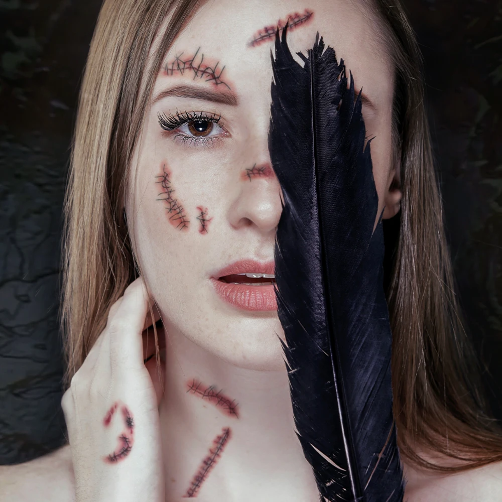 10 قطعة هالوين الإرهاب الجرح مقاوم للماء المؤقتة الوشم ملصق إصابة الدم ندبة الجسم الفن الذراع وهمية الوشم كم النساء الرجال