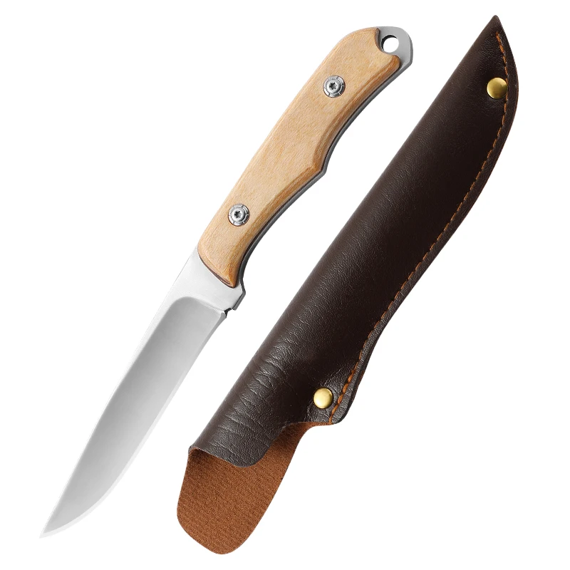 

1PC 8.8 outdoor portable stainless steel knife with sheath and wooden handle for camping barbecue and fruit cutting