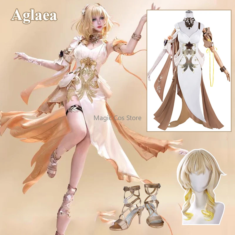Honkai Star Rail Aglaea Cosplay Costume Wig Dress Headwear Amphoreus The Goldweaver Carnival Halloween Party Women COS Props