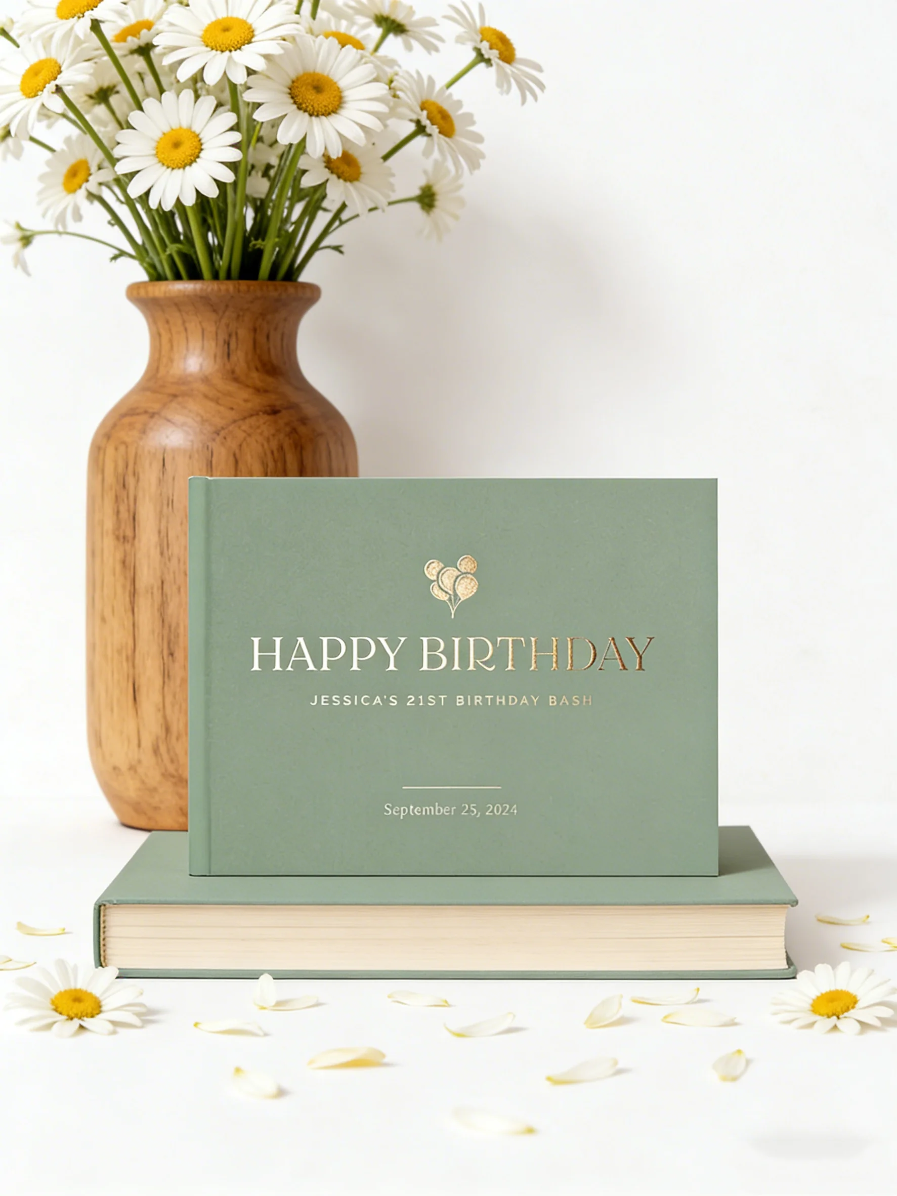 

Персонализированная книга для гостей на день рождения с золотой фольгой, минималистичный альбом для памятных моментов, фотоальбом в твердом переплете для празднования дня рождения