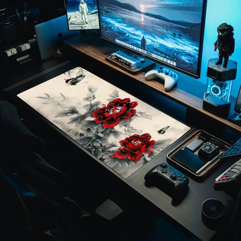 

Butterflies Playing with PeoniesMouse Pad Oversized lock edge mouse pad for gaming computer keyboard and desk