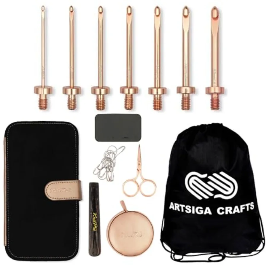 

Oasis Starter Set Crochet Hooks 2 inch Size 2.0 2.5 3.0 3.5 4.0 4.5 5.0 mm Interchangeable Stitch Markers Measuring Tape and Mo