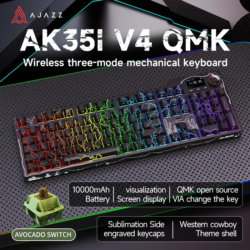 AK35I V4 MAX Hot-swappable gamingtoetsenbord met metalen knop, aangepaste RGB, langdurige batterijduur - gratis willekeurige bedrade kantoormuis