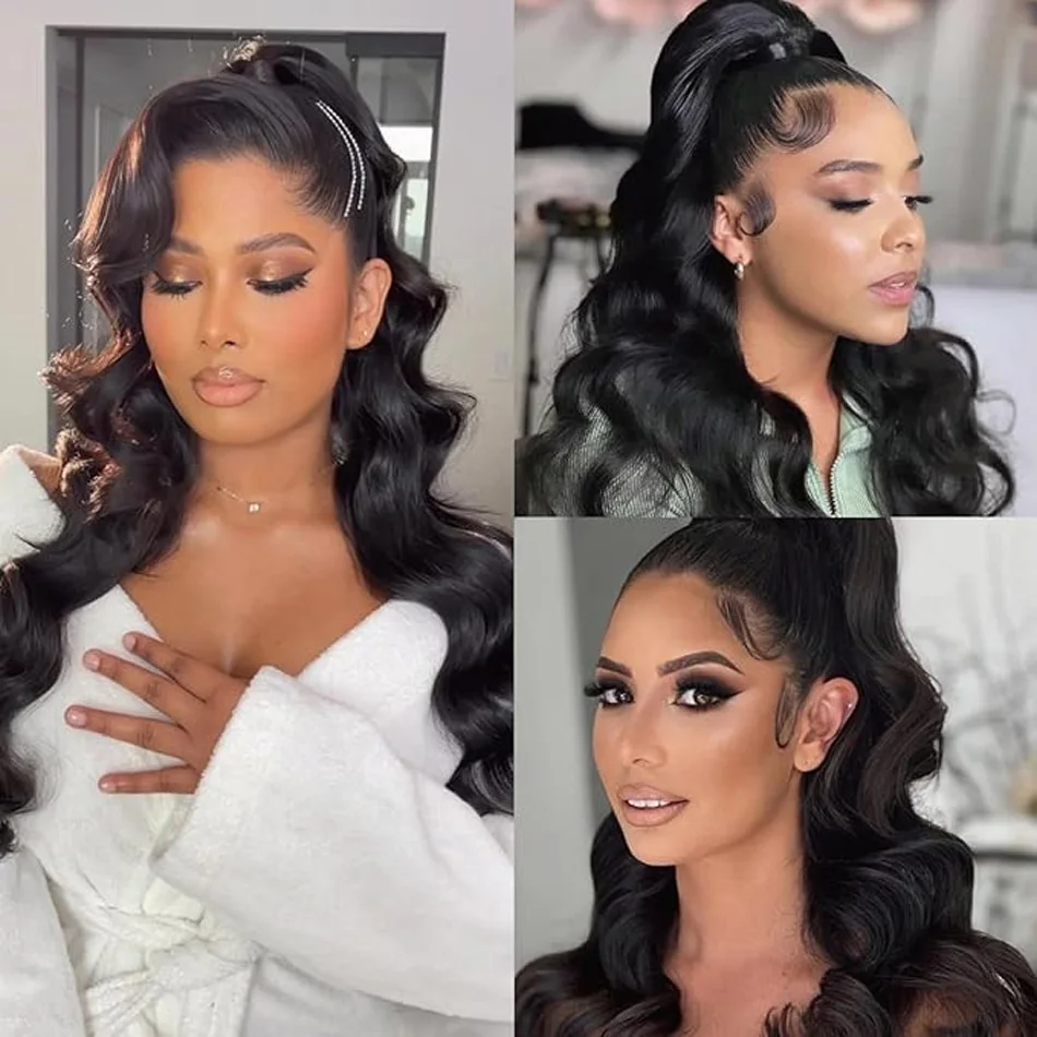 Estensione della coda di cavallo dell'onda del corpo Capelli umani con pasta magica Ordito attorno alla coda di cavallo brasiliana dei capelli umani di Remy per le donne Colore naturale