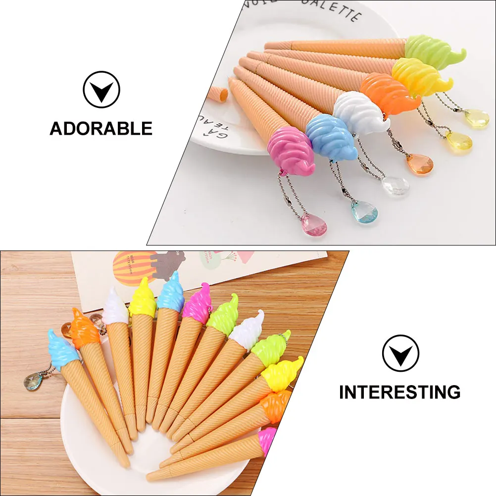 

10Pcs Adorable Ice Cream Design Writing Pens Gel Ink Cartoon School Supplies Office Signature Tools
