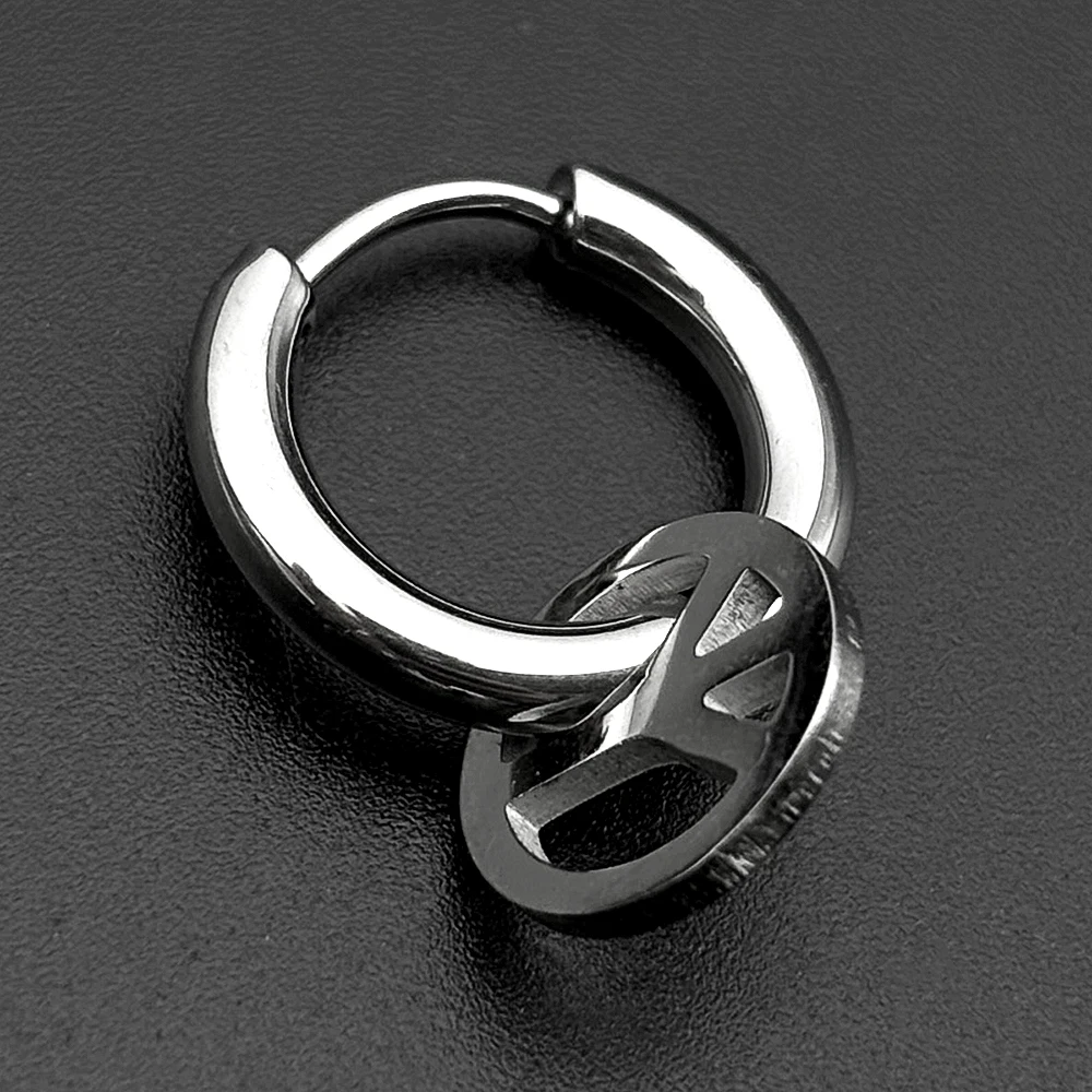 1pcs Punk Peace Sign Stainless Steel Stud Earring For Men Women Gothic Cool Prevent Allergy Puncture Ear Ring Jewelry