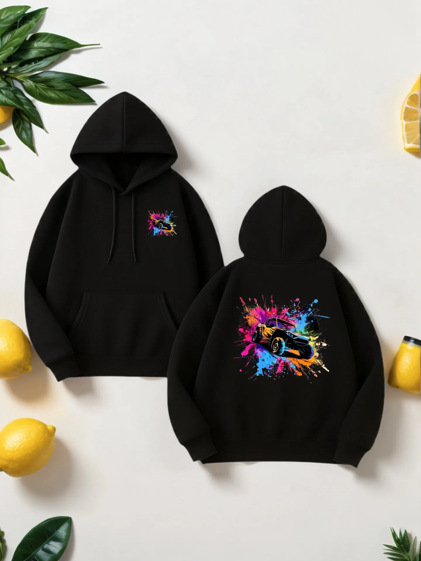 هوديي جرافيك للرجال، نمط ملابس الشارع، مبطن بالصوف، طباعة جرافيك تحت عنوان السيارة، للشباب، للارتداء اليومي