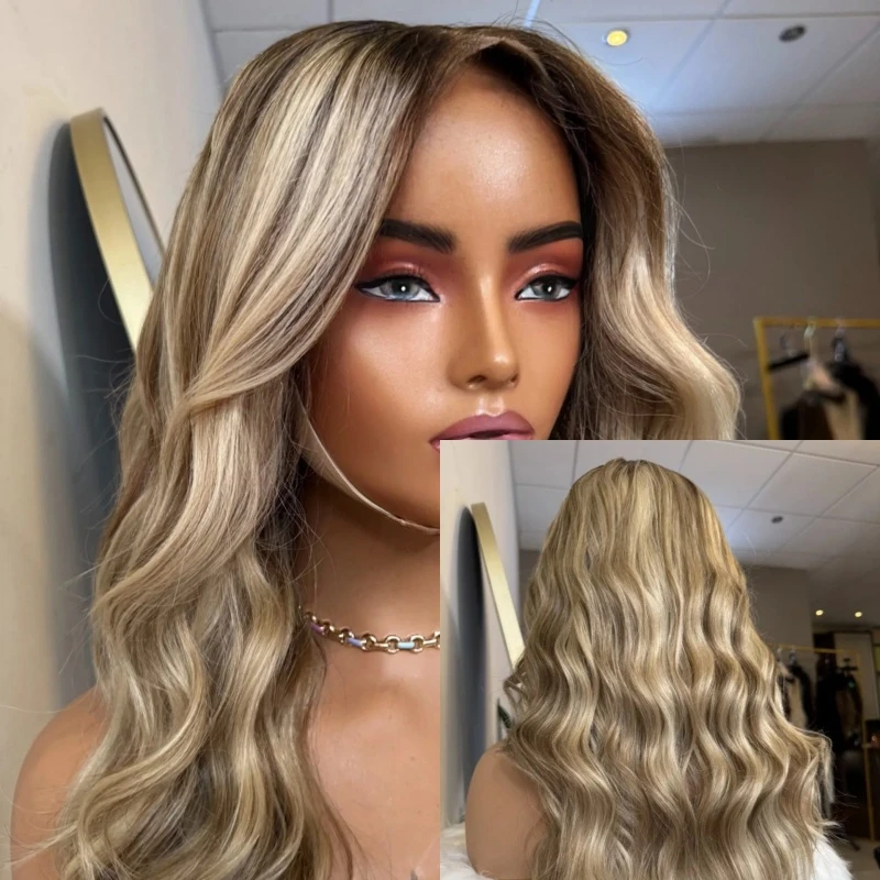 

Синтетический парик с мягкой кружевной передней частью, без клея, с предварительно выщипанной линией роста волос, омбре, пепельно-русый с коричневым, натуральный цвет волос, для женщин, с возможностью свободной части, для вечеринок