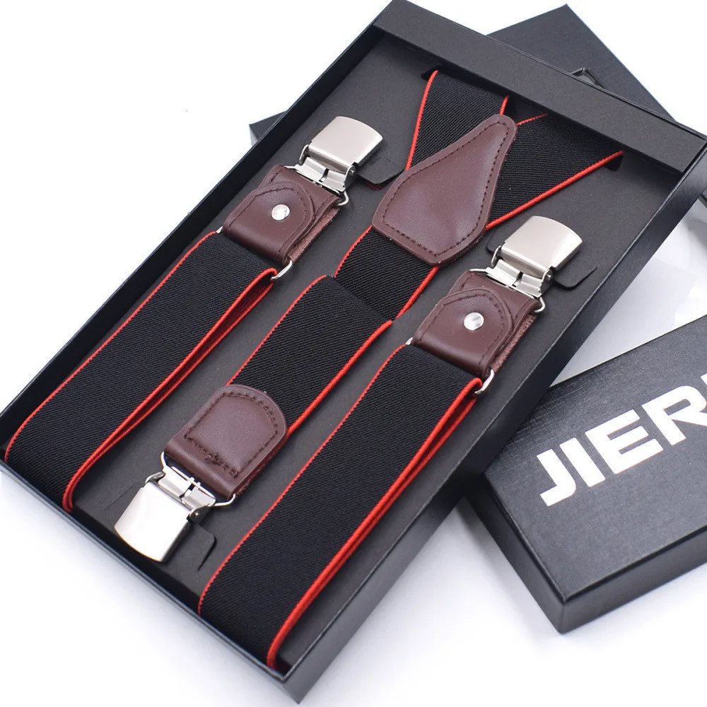 Leather Suspenders Men 3 Clips Male Suspensorios Adjustable Belt Strap Bretelles Vintage Men Clothing Accessories