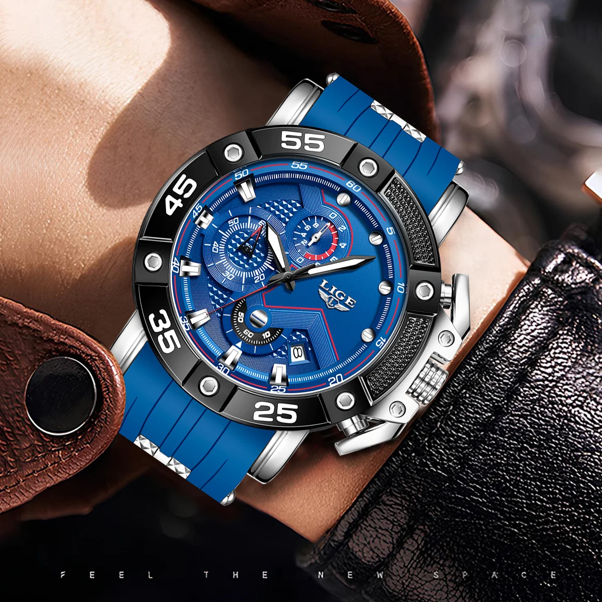 LIGE 브랜드 패션 쿼츠 시계 남자 군사 스포츠 방수 크로노 그래프 손목 시계 달력 남자 시계 Relogio Masculino