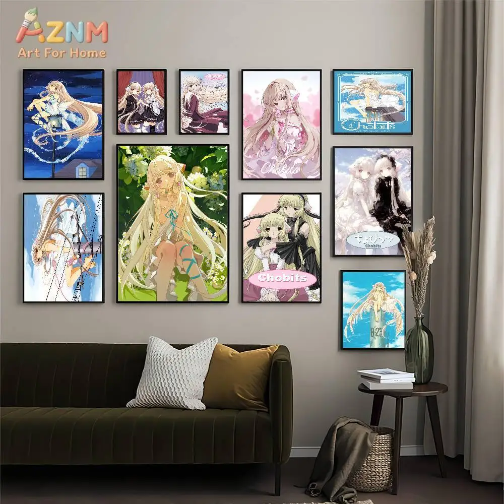 AZNM Chobits Chi Anime Canvas Wall Art, Cute Blonde Elf Girl Manga Poster Print, Unframed Aesthetic Canvas Painting for Bedroom