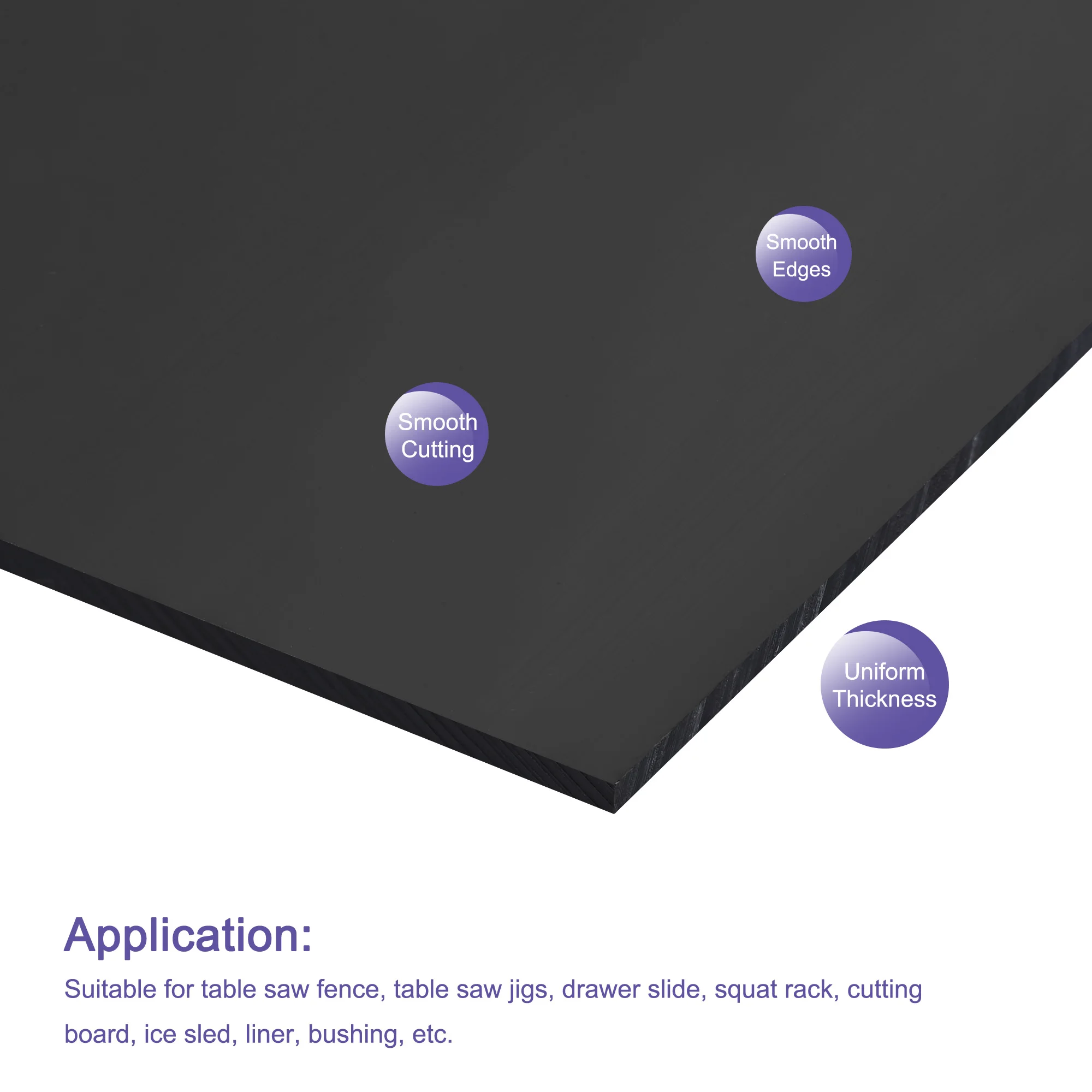 uxcell UHMW Sheet Ultra High Molecular Weight Polyethylene Sheet Hard Plastic Sheet Board 6.1''x 6.1'' x 0.08'' Black