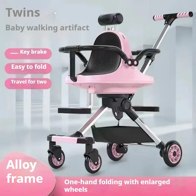 Double Seat Lightweight Portable Folding Aluminum Alloy Frame Removable Sunshade Umbrella Stroller Twin Baby Stroller