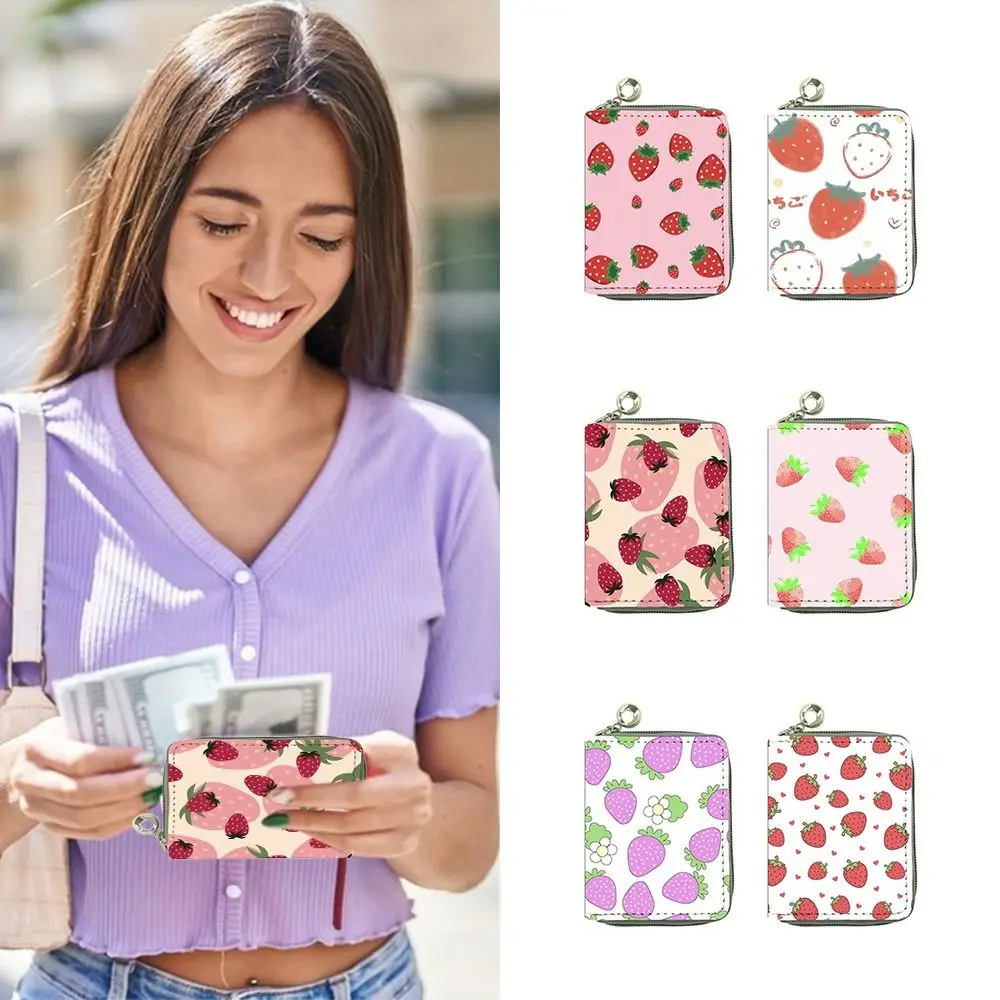 

Portable Fruit Strawberry Short Wallet Multi-Card Zipper Card Holder PU Leather Coin Purse Girls