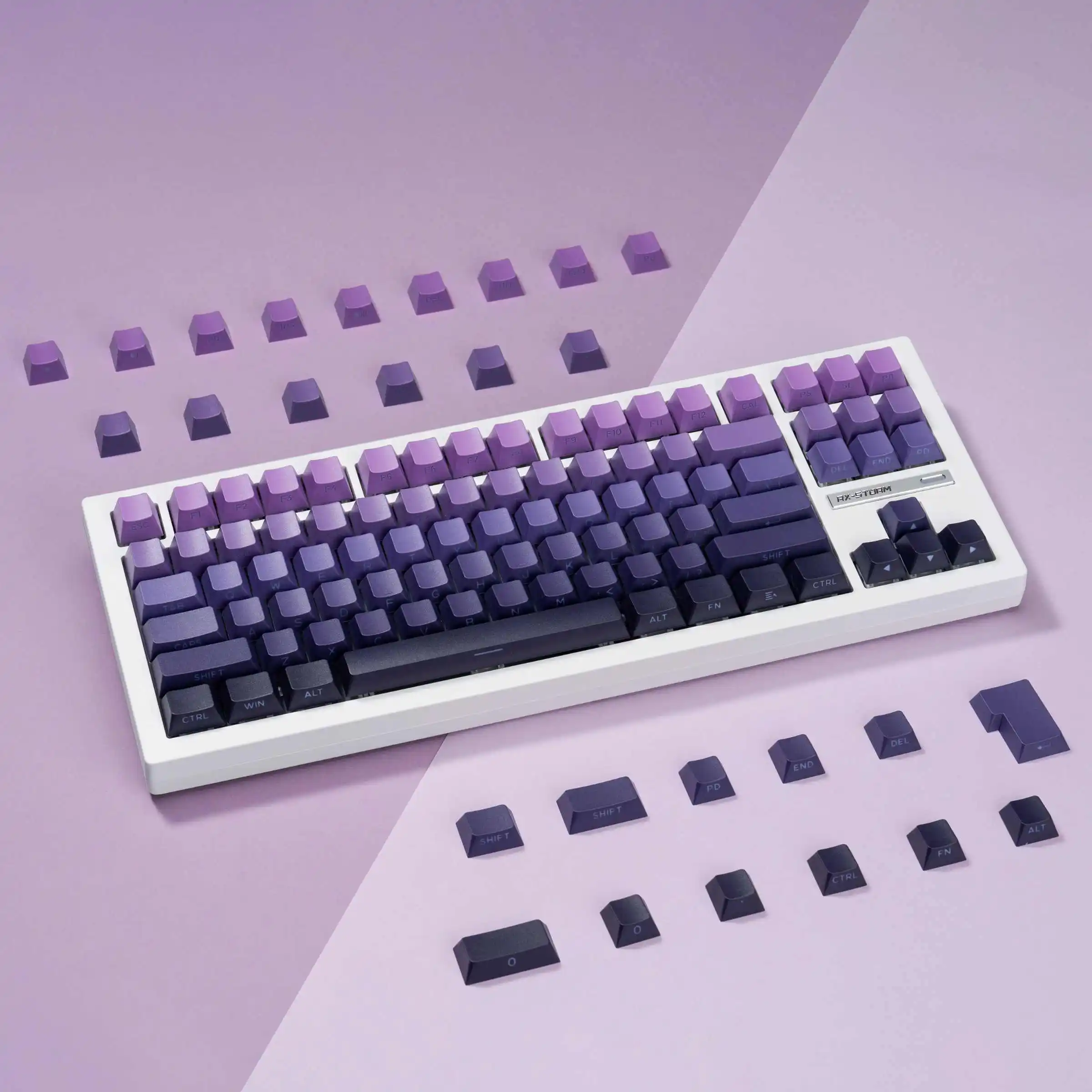 Side Print PBT Keycaps Set, Double Shot, Shine Through, Custom Keycaps, Perfil de cereja para teclado mecânico