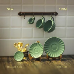 1 Set Dolls House Accessories Coffee Cups and Saucers Spoon Tableware Dollhouse Kitchen Ob11 Miniature Items Toys Decorations