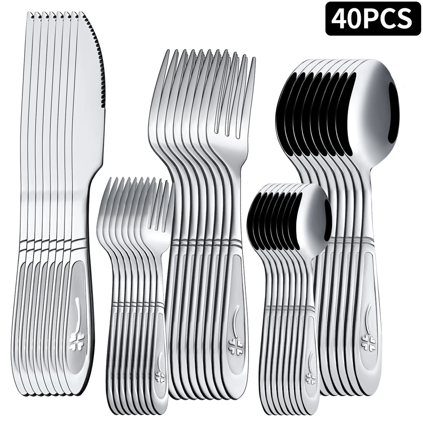 Conjunto de talheres ocidentais com padrão de trevo de quatro folhas de 40/20 peças - Ideal para casamentos e banquetes Conjunto de talheres de presente premium