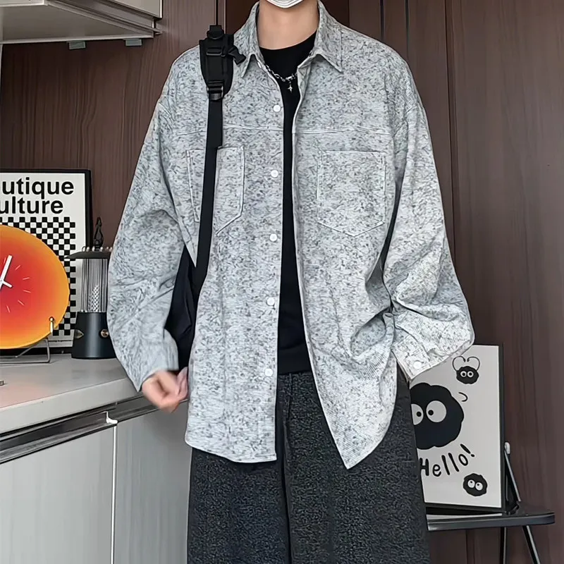 

Loose Fit Long Sve Men's irt Trendy Workwear Sle Spring 2026 Polyester Fiber Casual Coat Jaet for Youth