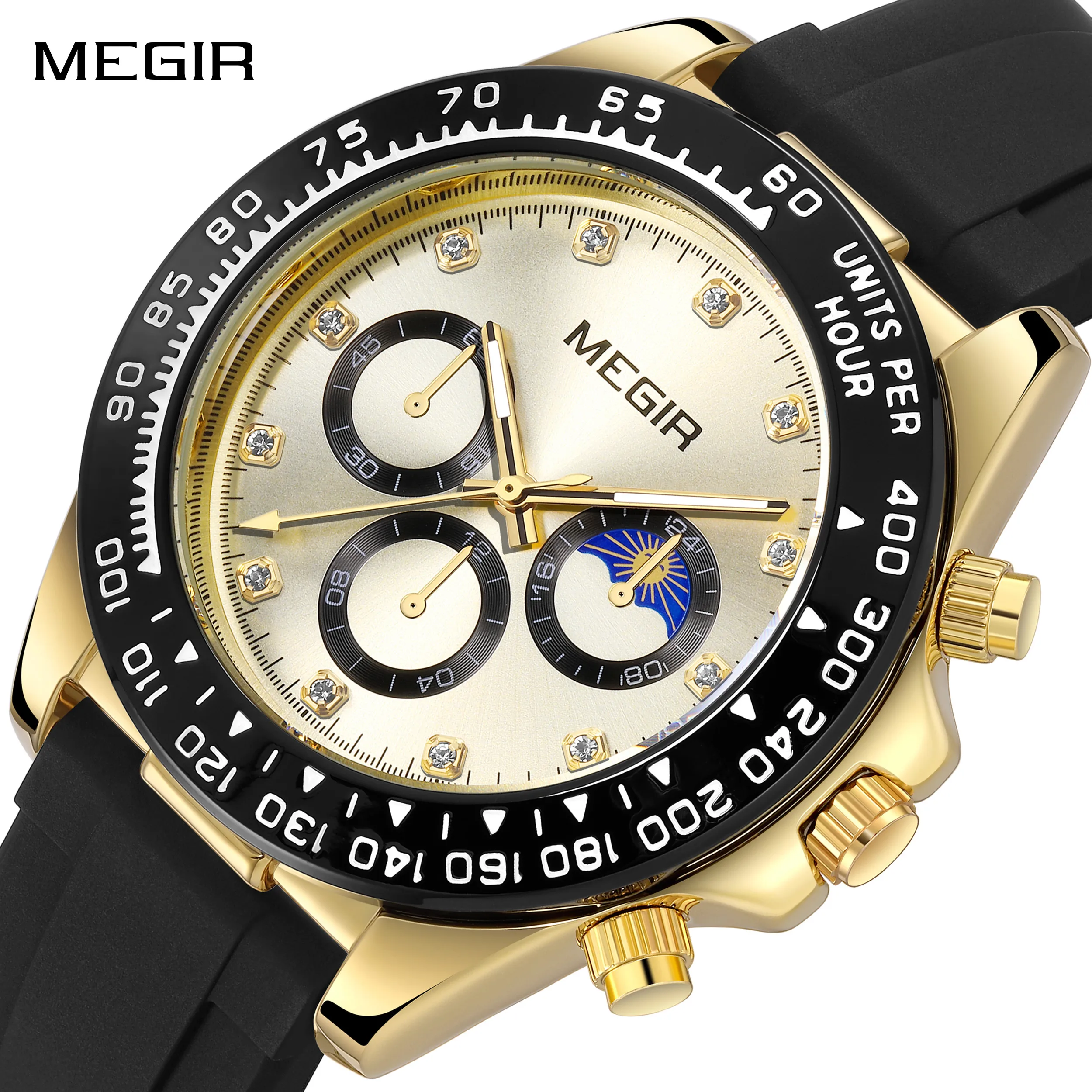 MEGIR Sport Watches for Men Silicone Strap Men's Quartz Casual Wristwatch Waterproof Luminous Large Dial Clock Reloj Hombre