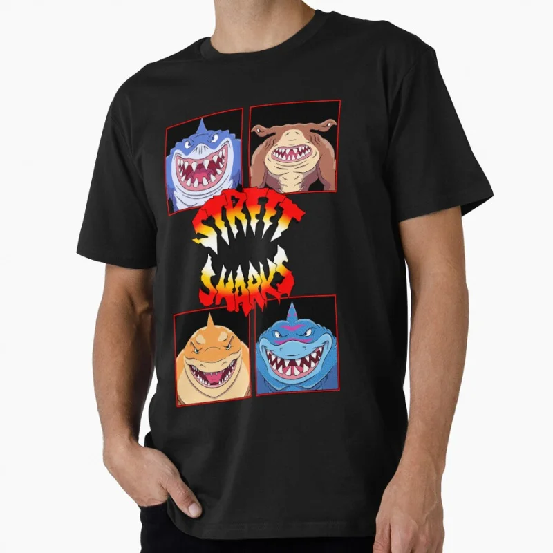 

Chompin’ Time 1103 Street Sharks Gift T shirt for man Large size Tops Retro cartoon shark Graphic Print Clothes 100% cotton tee