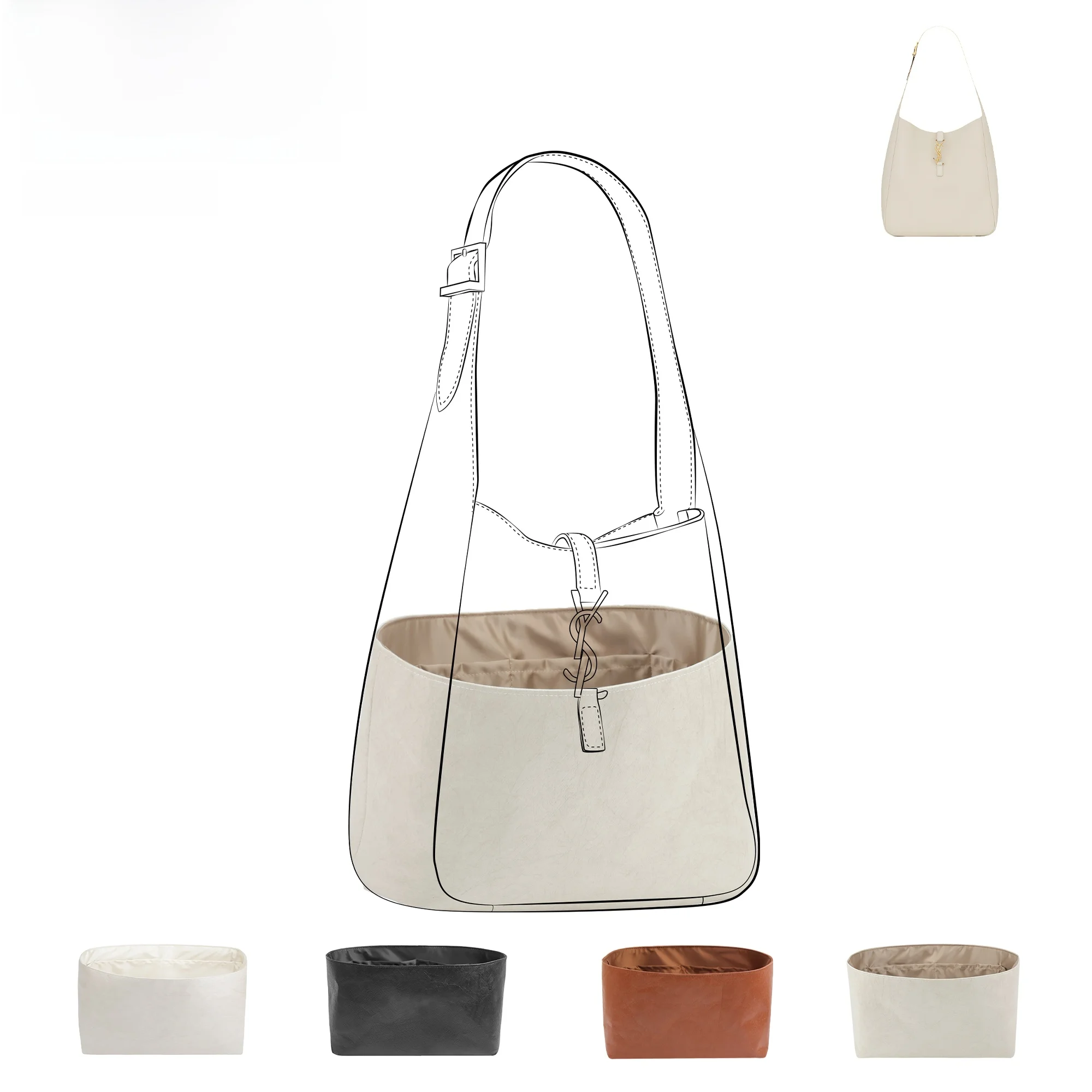 

Внутренний органайзер AZ DuPont Paper для сумки Saint Laurent Hobo, цвет каштановый, для хранения, домашний, кубический