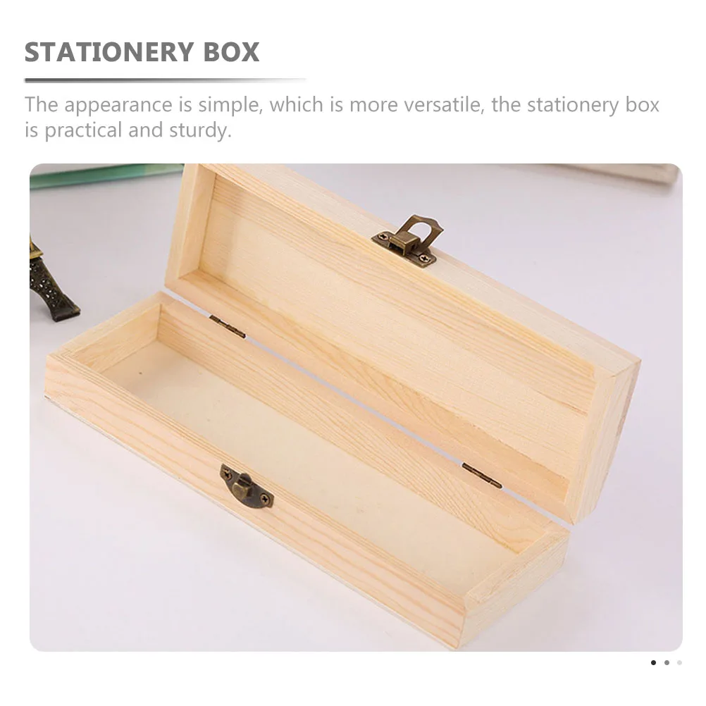 2Pcs Solid Wood Stationery Design Portable Pencil Storage Container for School Office Home Use Wood Pencil Box