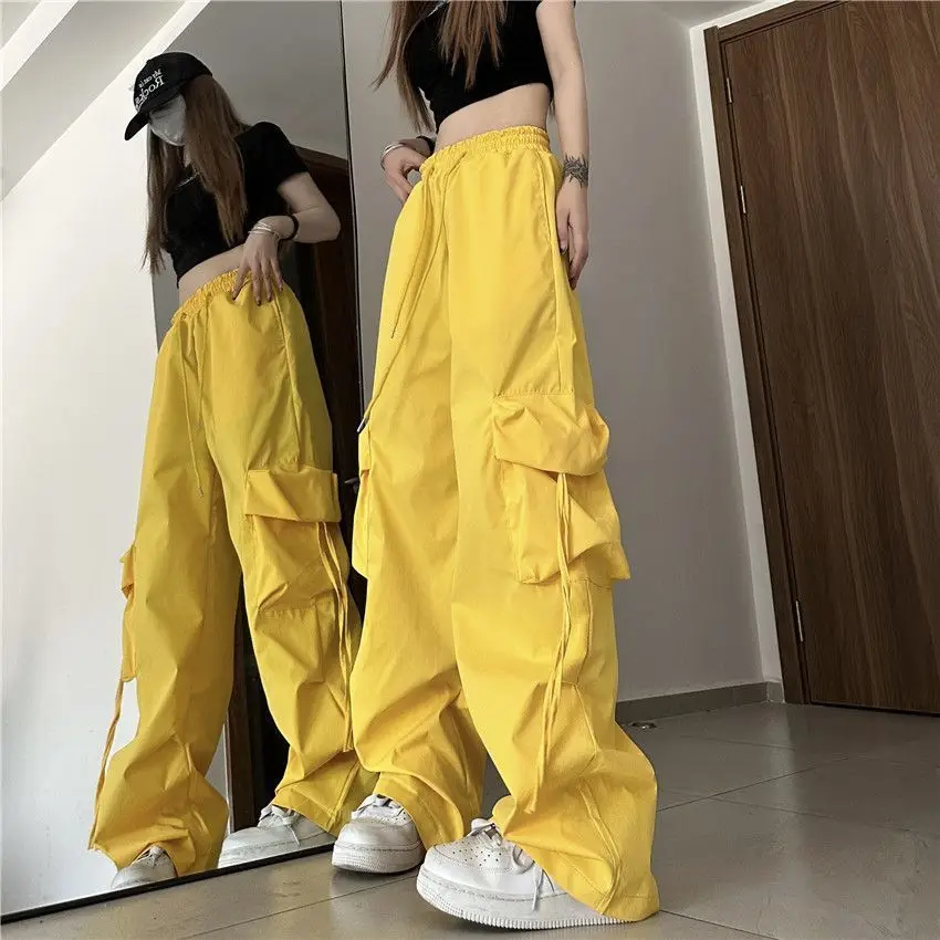 

American Quick Dry Cargo Pants Women Sweatpants Streetwear Summer Thin Jazz Dance Spice Girl Straight Leg Pants Black Clothes