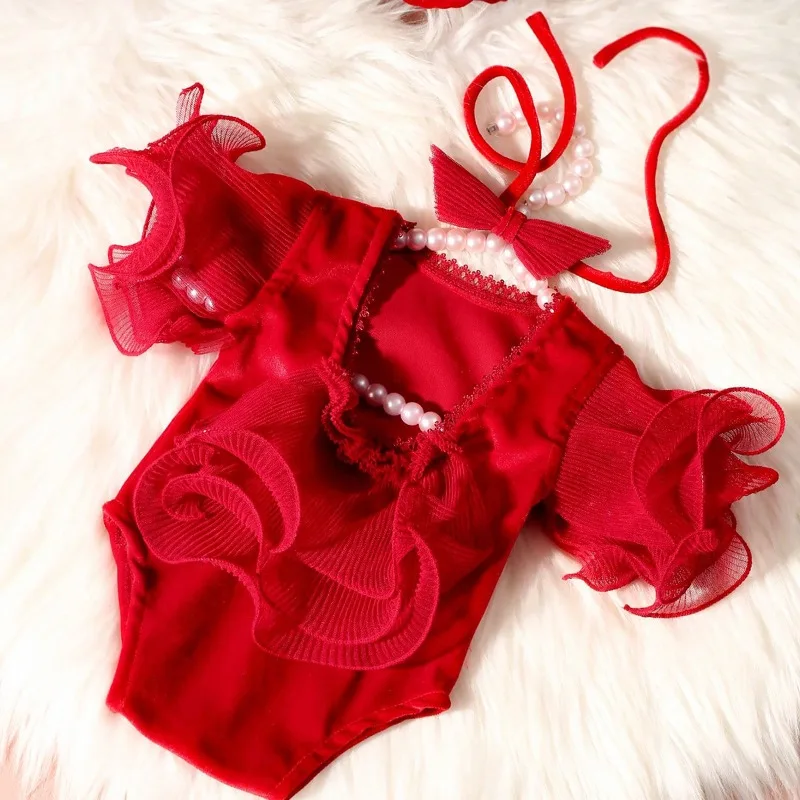 

Набор для фотосъемки новорожденных, комплект из 2 предметов, детский плиссированный комбинезон с бахромой, повязка на голову, костюм для фотосессии для девочек и мальчиков