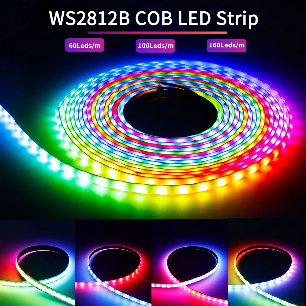 DC5V WS2812B RGBIC COB LED Strip WS2812 High Density Individually Addressable 60/100/160Leds/m Smart Dream Color COB Led Light