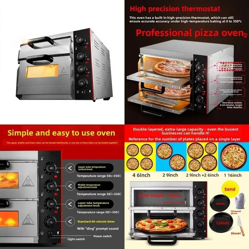 Commercial Electric Oven Double Deck Large Capacity Baking Bread Pizza Cake Wooden Box Packaging