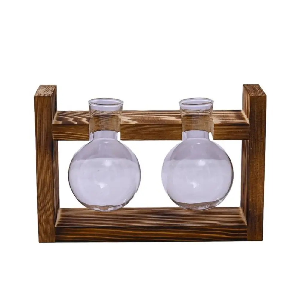 Bonsai Decor Hydroponic Plant Vase Wooden Frame Glass Flower Arrangement Container Transparent Tabletop Tray Bonsai Flower Pot