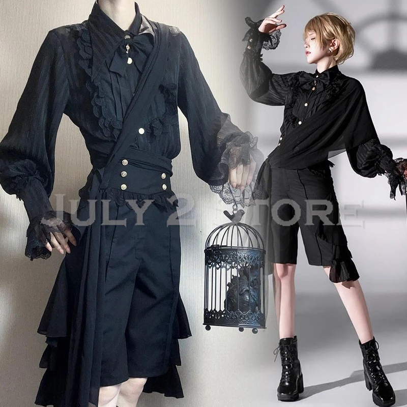 2 يوليو مخزن المرأة جيراي كي Ouji نمط الزي لوليتا القرون الوسطى بلوزة يتوهم بدلة سوداء تأثيري القوطية السراويل Uni #2