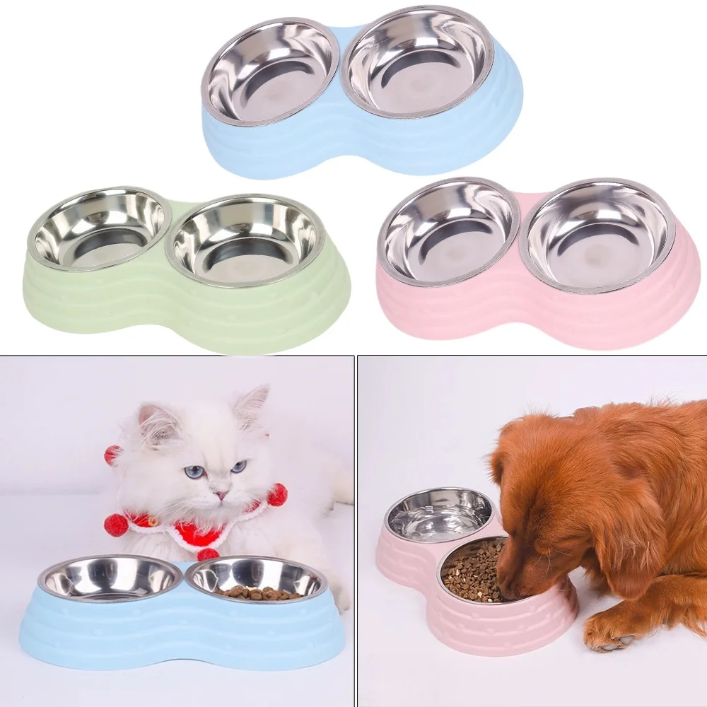 

1PC Pet Double Bowls Stainless Steel Pet Bowl for Dogs and Cats Suitable for Small Dog Medium Dogs and Large Dogs Anti-slip Base
