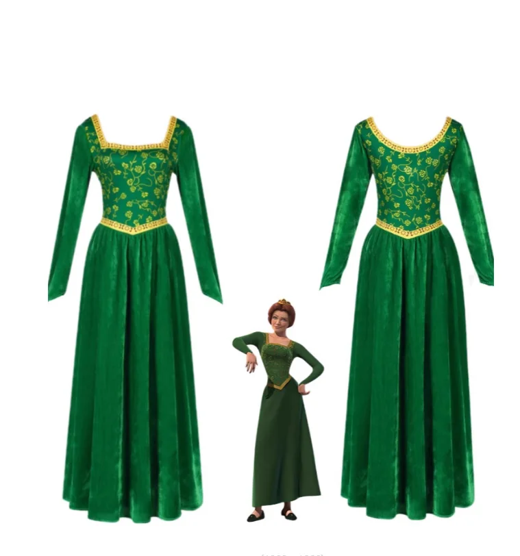 Anime Princess Green Dress Fiona Dress Shrek Cosplay Costume Halloween Fancy Fantasy Party Suit Role playing for Adult Woman