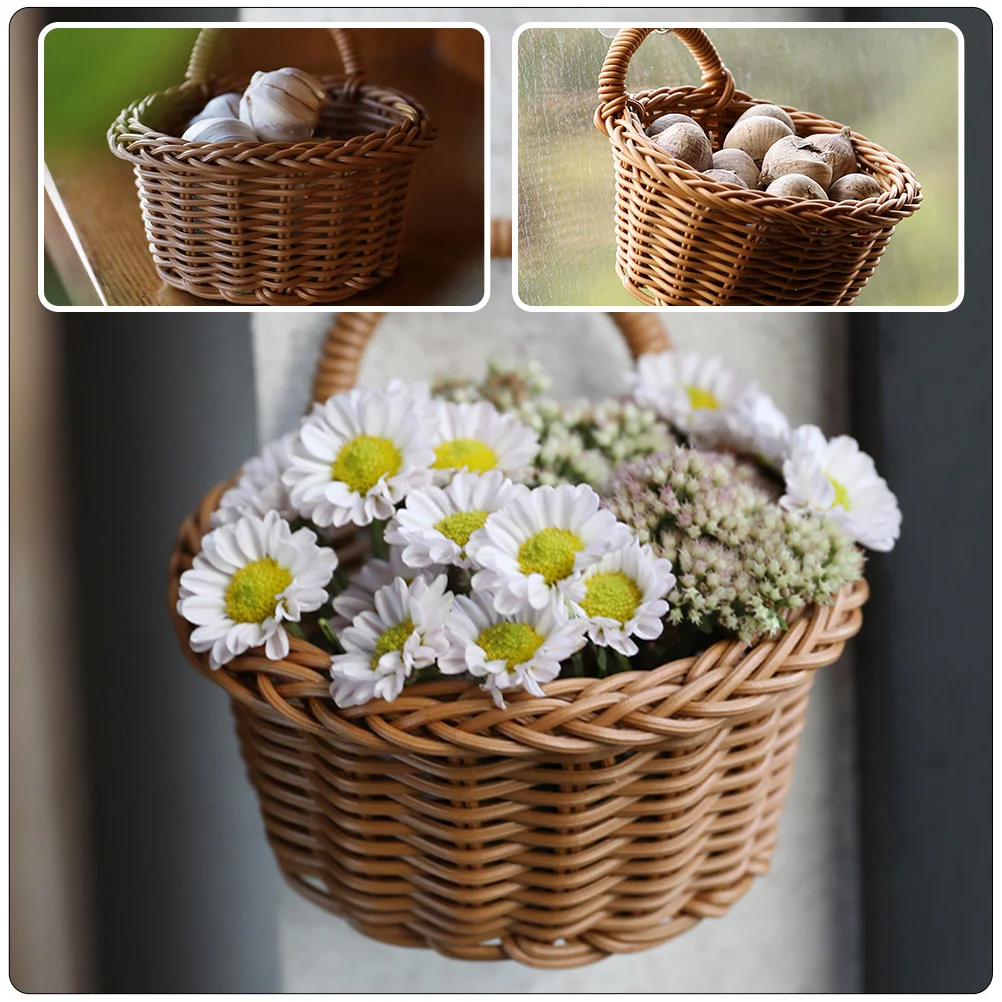 Wall Hanging Planter Kitchen Storage Basket Plastic Baskets Multi-function Woven For bedroom