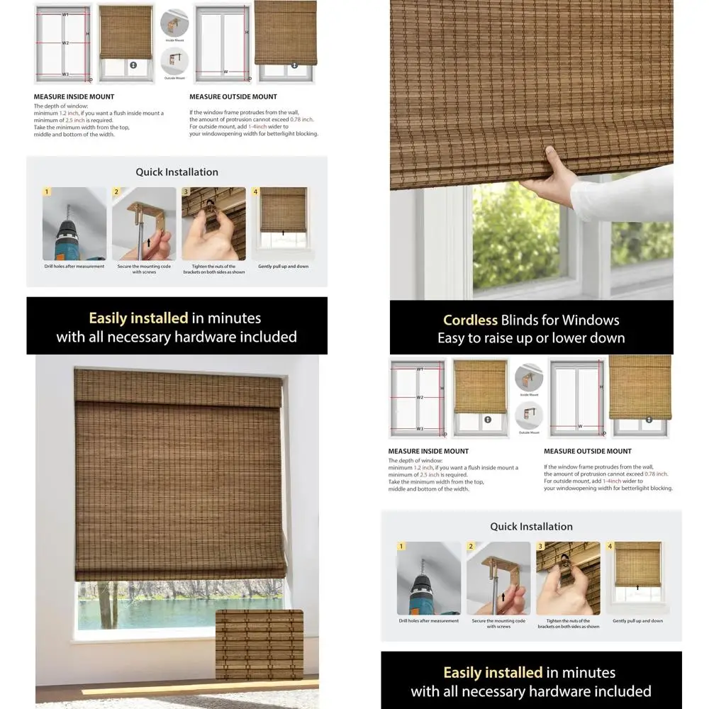 

Беспроводные бамбуковые римские оконные шторы, 32,5x64, Highfield Teak