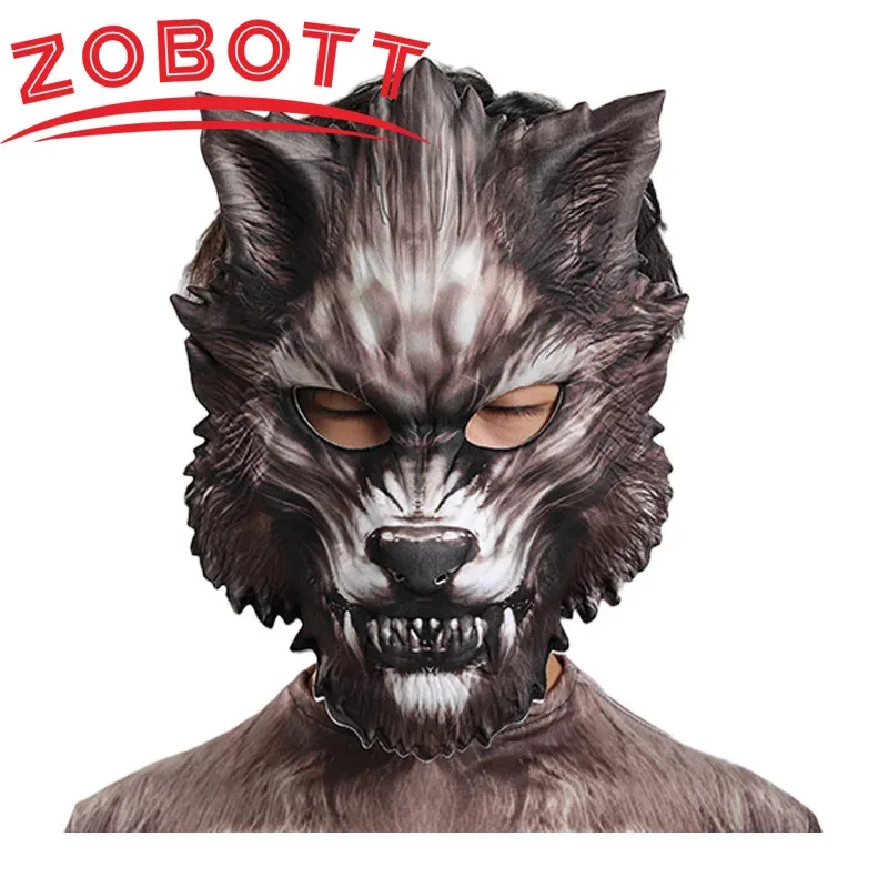 بالذئب تأثيري حلي بذلة ثلاثية الأبعاد قناع البدلة ارتداءها كرنفال عيد ميلاد ملابس للحفلات الحيوان الذئب زي للبنين الكبار