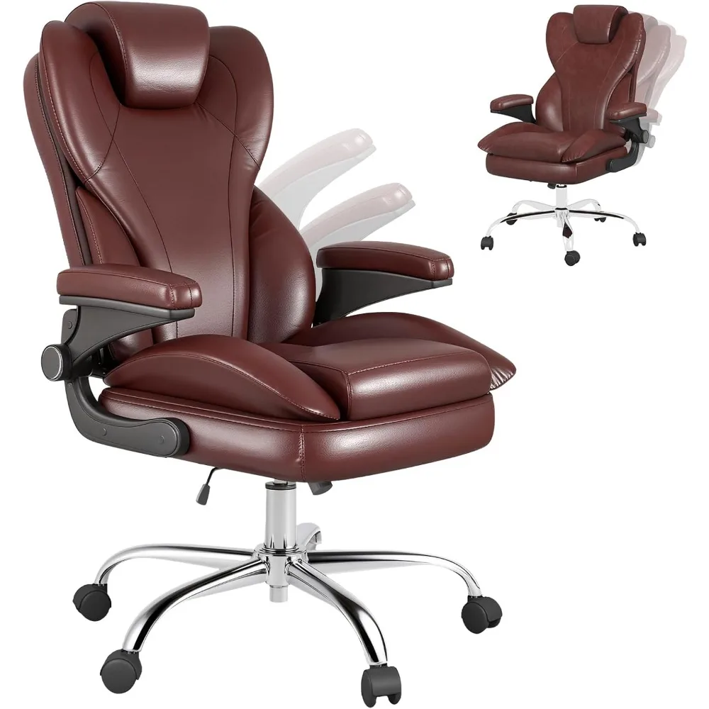 

Office Chair, Ergonomic Big and Tall Desk Leather Chair with Padded Flip-up Arms,Heavy Duty Swivel Rolling Computer Chair
