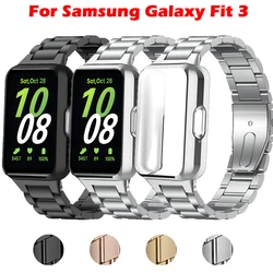 Protector Case For Samsung Galaxy Fit 3 SM-R390 PC Case+Metal Strap For Samsung Galaxy Fit 3 Stainless Steel Band Accessories