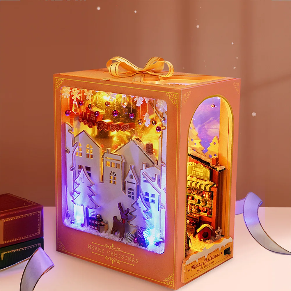 Diy Book Nook Kit DIY Doll House With LED Light Insert Eternal Miniature Bookstore Model Collection Series For Birthday Gift