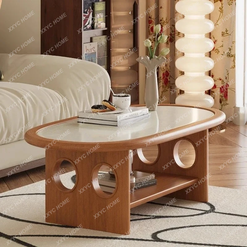 

Журнальный столик из массива дерева, двойной овальный, для гостиной, приставной столик к дивану, маленький столик