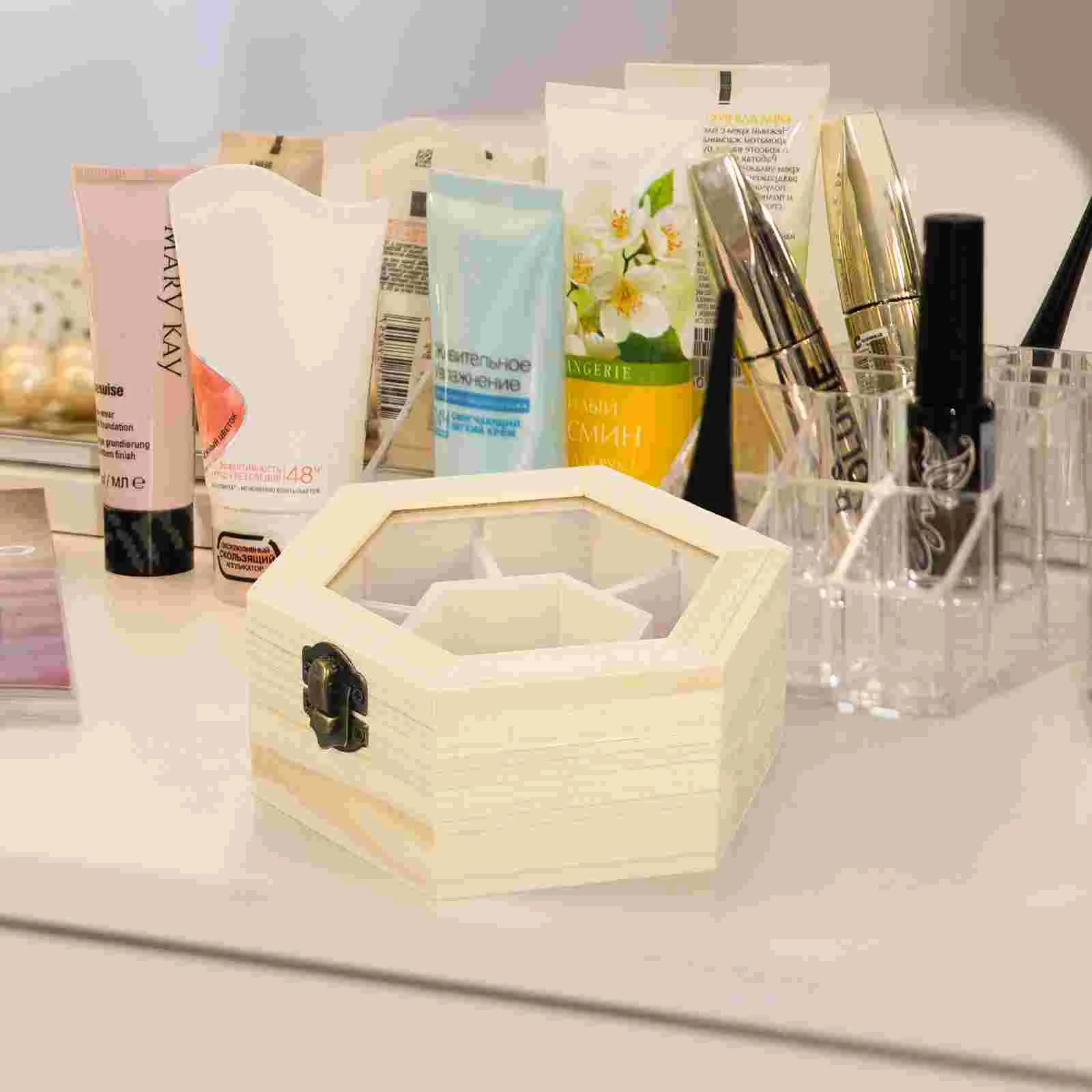 

Wooden Jewelry Box Hexagon Storage Handmade Lightweight Snow Clay Premium Material Safe Small Volume Drawer Closet