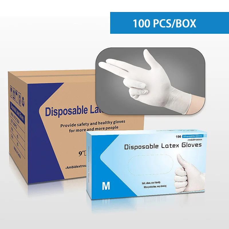 Multi-Purpose White Latex Disposable Gloves Ambidextrous Non-slip Wate rproof Examine Gloves 100pcs